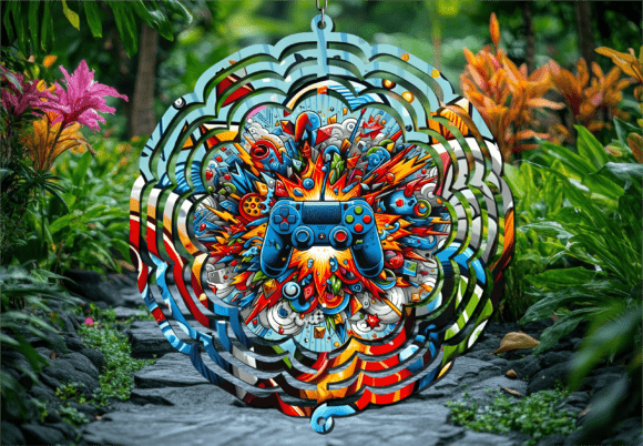 Abstract Gaming Controller Wind Spinner: A Unique Addition to Your Outdoor Space