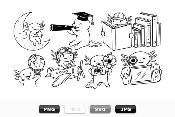 Cute Axolotl Adventure Clipart Set