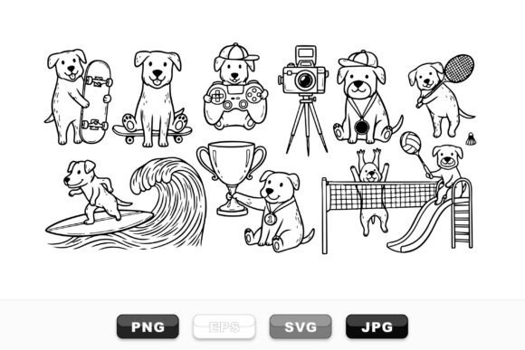 Cute Sporty Dog Vector Set: A Whimsical Addition to Your Creative Projects