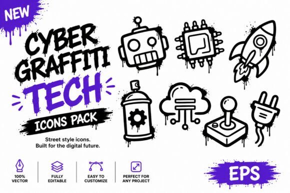 Cyber Graffiti Tech Icons Pack – Futuris: A Fusion of Digital Culture and Urban Expression