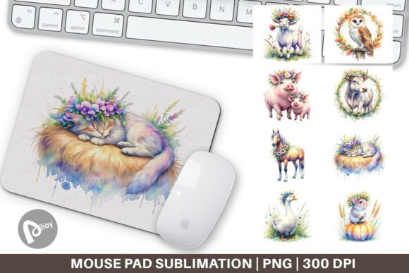 Farmhouse Floral Animal Mouse Pad PNG