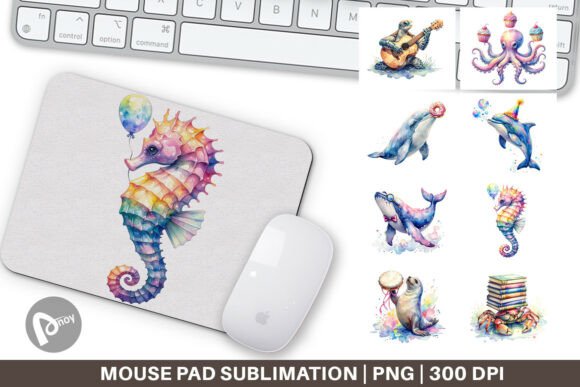 Funny Ocean Animals Mouse Pad PNG Design for a Productive Workspace