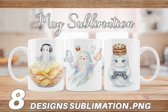 Gaming Ghost Snack Mug Wrap Digital PNG