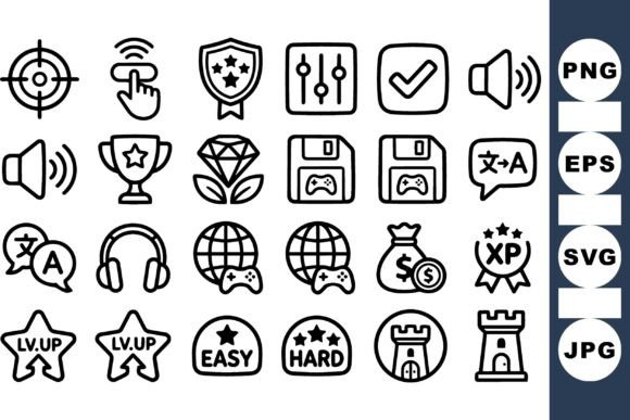 Gaming User Interface Icons Set: A Clean Line Art Icon Set for Modern Designers