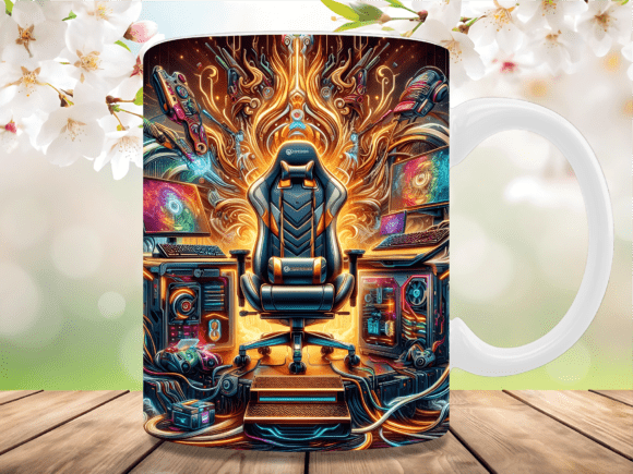 Golden Cyber Gaming Station Mug Wrap: Elevate Your Mug Creations with Premium Designs