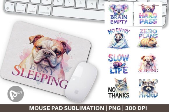 Lazy Animal Watercolor Mouse Pad PNG
