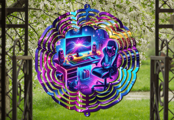 Neon Cyberpunk Gaming Setup Wind Spinner: A Fusion of Digital Art and Outdoor Elegance