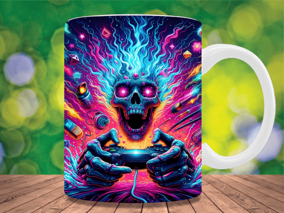 Neon Gamer Skull Gaming Mug Wrap: Elevate Your Custom Mug Creations