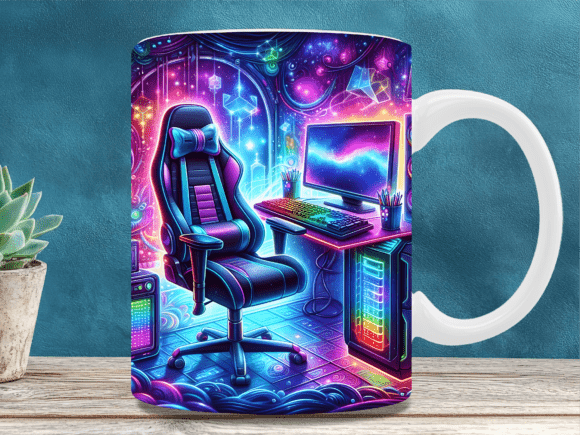 Neon Gaming Room Aesthetic Mug Wrap: A Unique Design for Personal and Commercial Use