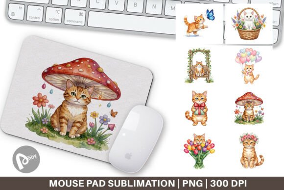 Pastel Garden Cat Mouse Pad PNG: A Stylish and Functional Addition to Your Workspace