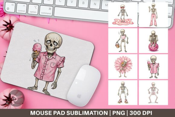 Pink Retro Skeleton Mouse Pad Design PNG: A Unique Blend of Style and Functionality