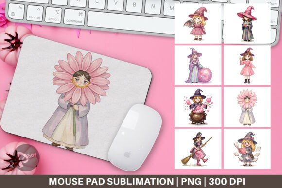 Pink Retro Witch Watercolor Mouse Pad: A Stylish Addition to Your Workspace