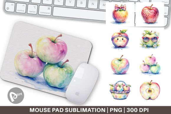 Retro Apple Watercolor Mouse Pad PNG: A Stylish Addition to Your Workspace