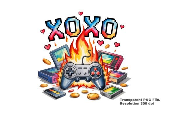Retro Gaming Love XOXO PNG: A Nostalgic Design for Every Creative Project
