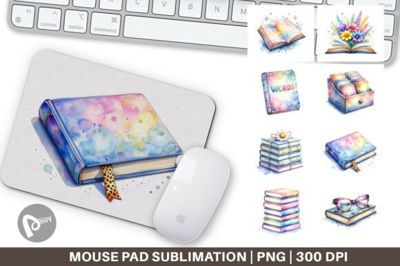 Retro Watercolor Book Stack Mouse Pad: A Stylish Addition to Your Workspace