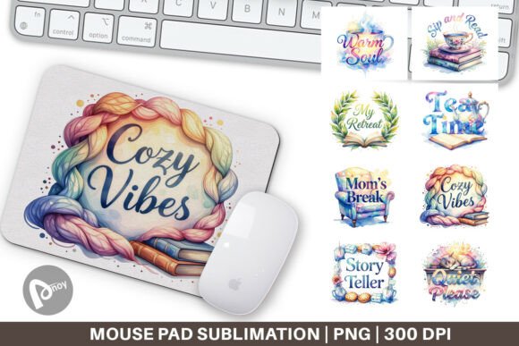 Retro Watercolor Reading Mouse Pad PNG