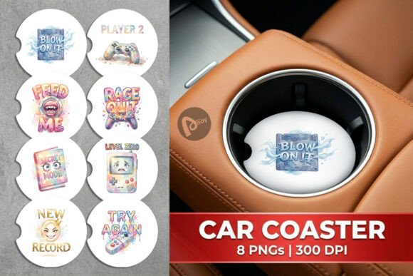 Sarcastic Retro Gaming Car Coaster PNG: Elevate Your Driving Experience with Style and Function