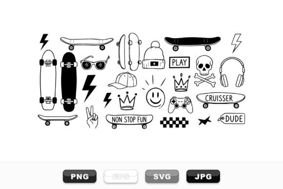 Skateboard Doodle Clipart Set: Creative Tools for Edgy Design Projects