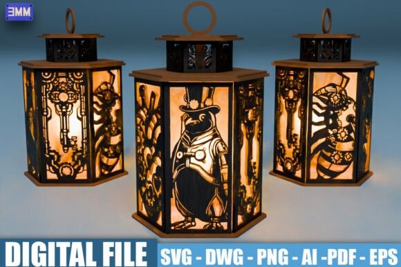 Steampunk Penguin Lantern SVG