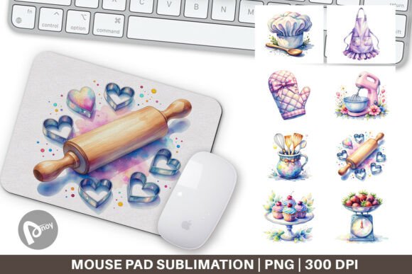 Watercolor Baking Mouse Pad PNG