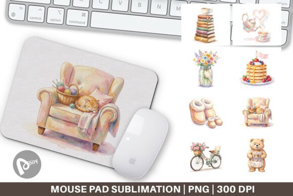 Watercolor Cozy Tea Time Mouse Pad PNG: A Stylish Addition to Your Workspace