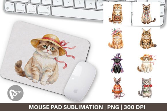Watercolor Fashionable Cat Mouse Pad PNG: A Stylish Addition to Your Workspace