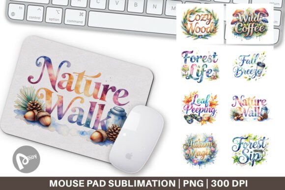 Watercolor Forest Coffee Mouse Pad PNG