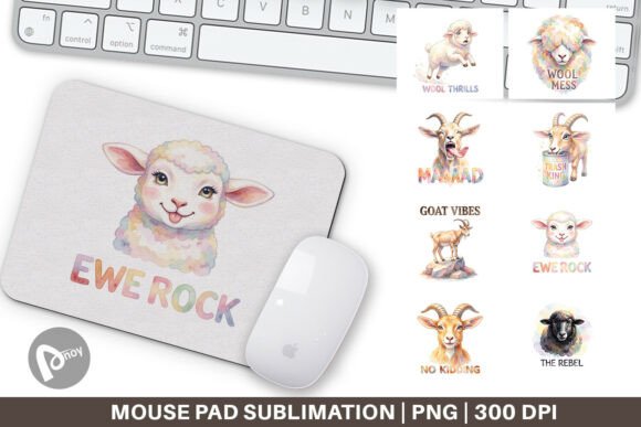 Watercolor Goat Sheep Mouse Pad PNG