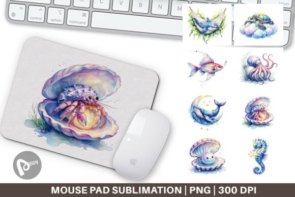 Watercolor Sleepy Ocean Mouse Pad PNG